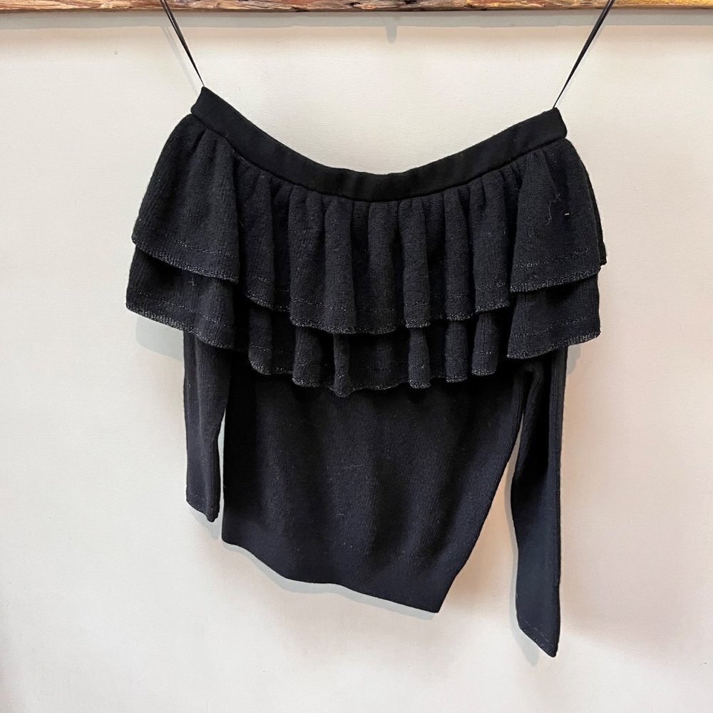 Frame Black One Side Ruffle Yoke Wool Blend Sweater - Size S